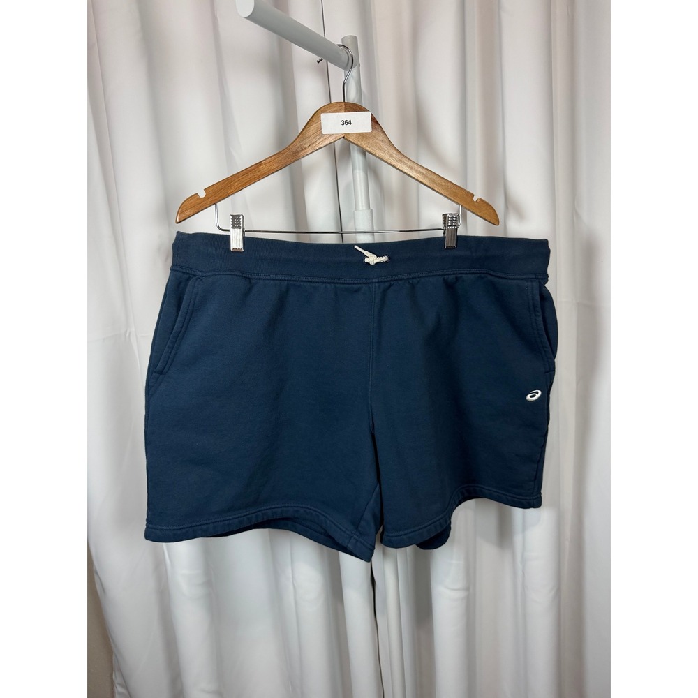 Asics Mens 2XL Navy Blue Fleece Sweat Shorts Athletic Training Gym Drawstring